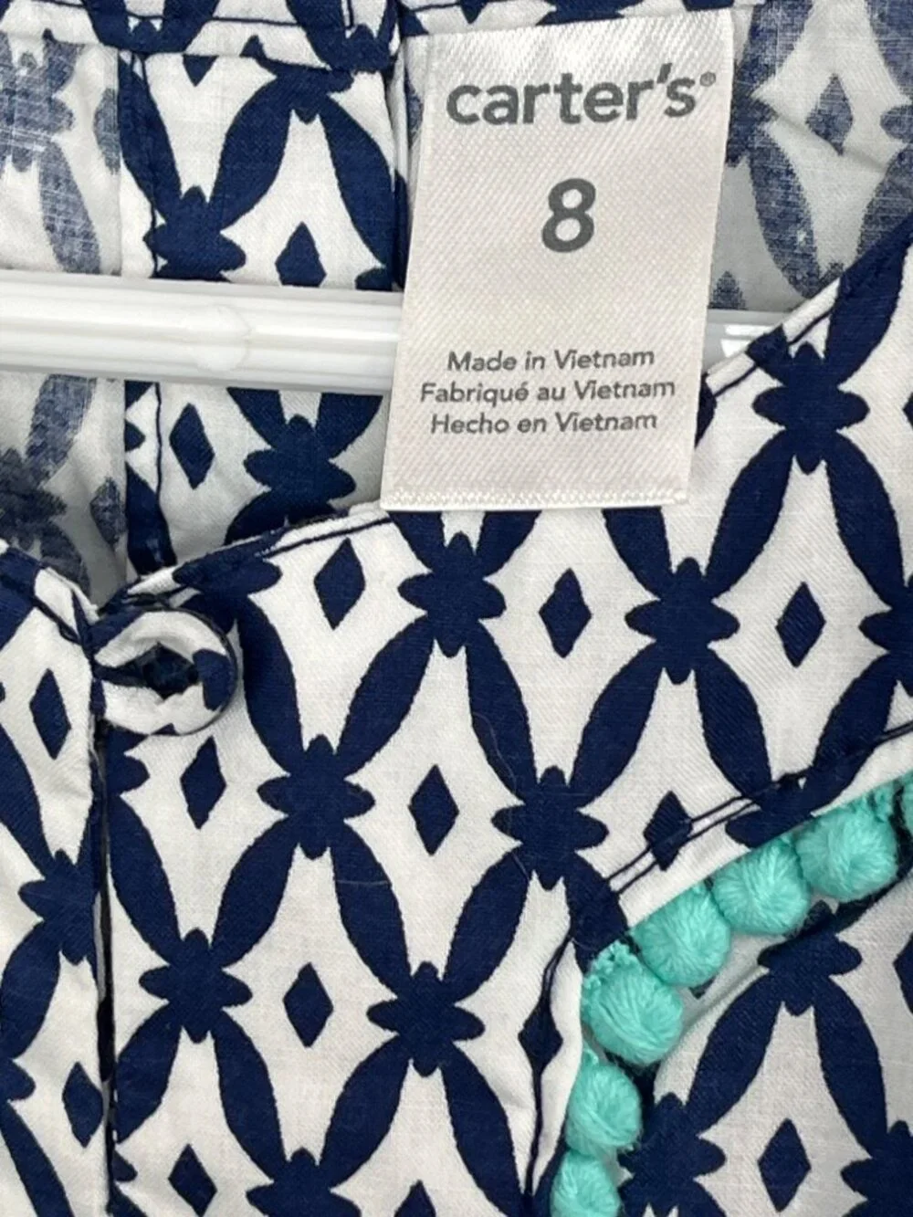 Carters Girls Dress Size 8 Blue White Print Sleeveless Cotton Summer NWT